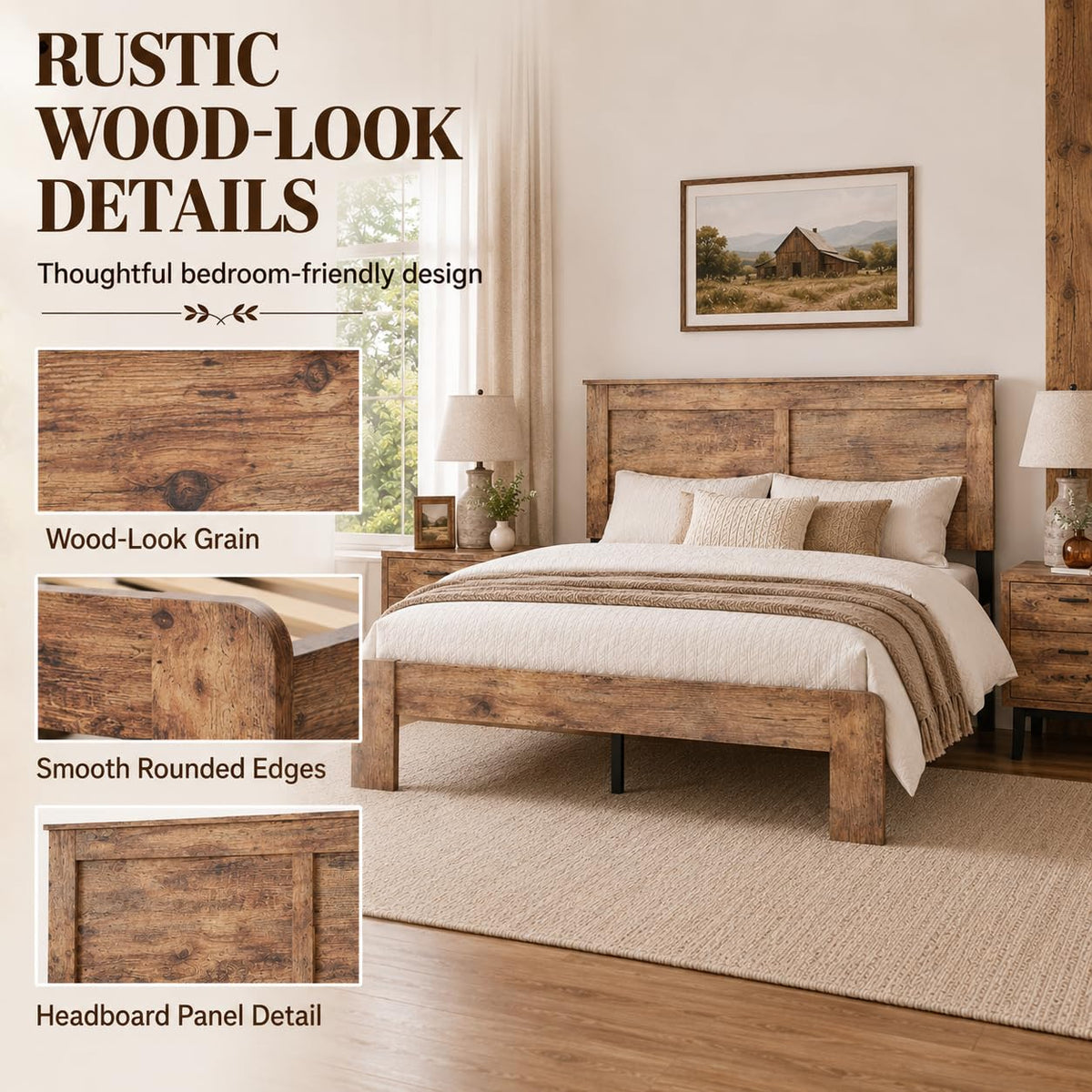 Rustic Wood Bed Frame with Headboard
