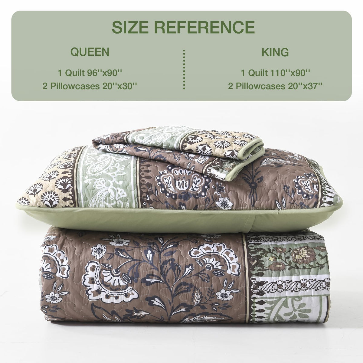 Patchwork Quilt Bedding Set, Boho Bedspread, Brown Green