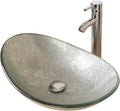21.7"L × 14.2"W × 6.3"H Tempered Glass Vessel Sink Set - Boat-Shaped Wash Bowl with Chrome Faucet & Pop-Up Drain Stopper