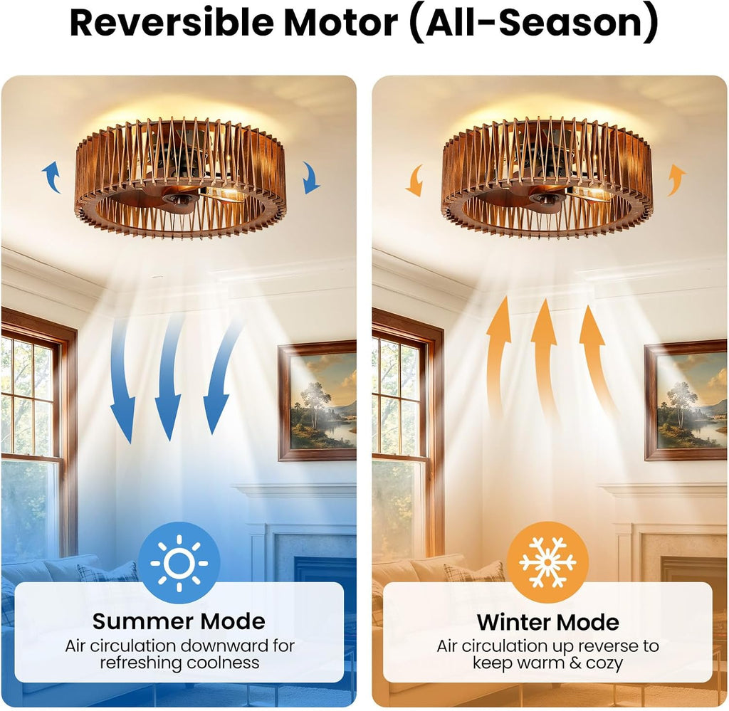 20" Flush Mount Caged Ceiling Fan with Light & Remote