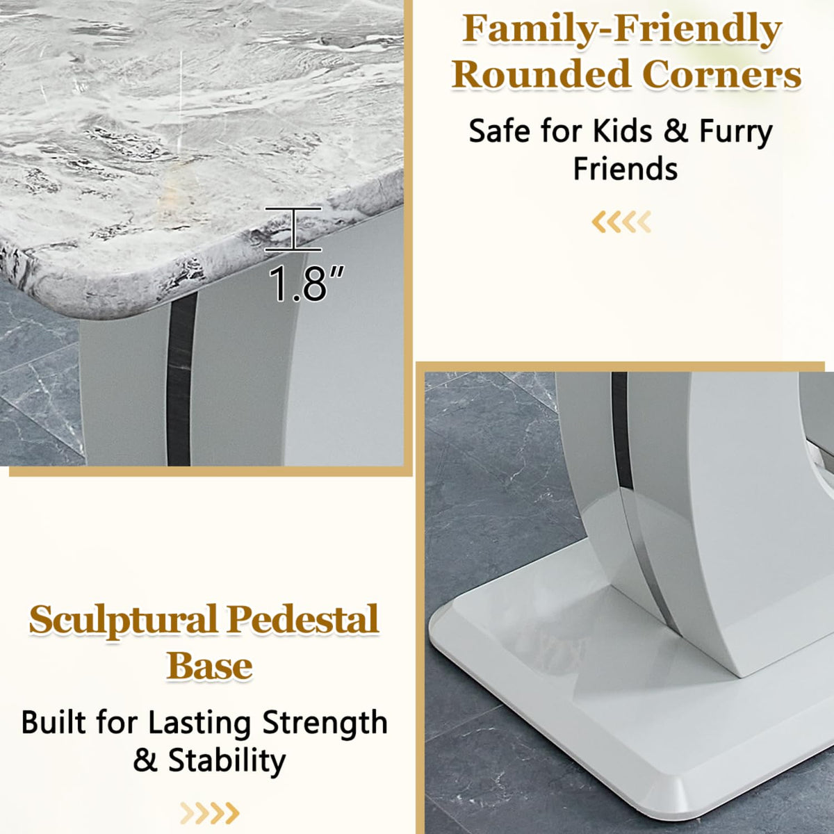 63'' Marble Dining Table Set for 4, Modern Counter Height Dining Table Set, Grey High Top Table with Leather Bar