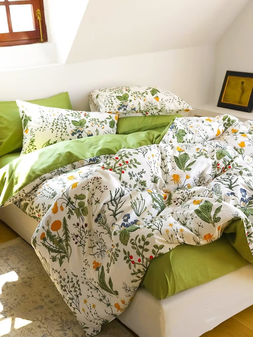 Green Floral Comforter Set Twin Yellow Green Botanical Bedding Set Twin Size Boho Comforter for Girls Women Boy Men
