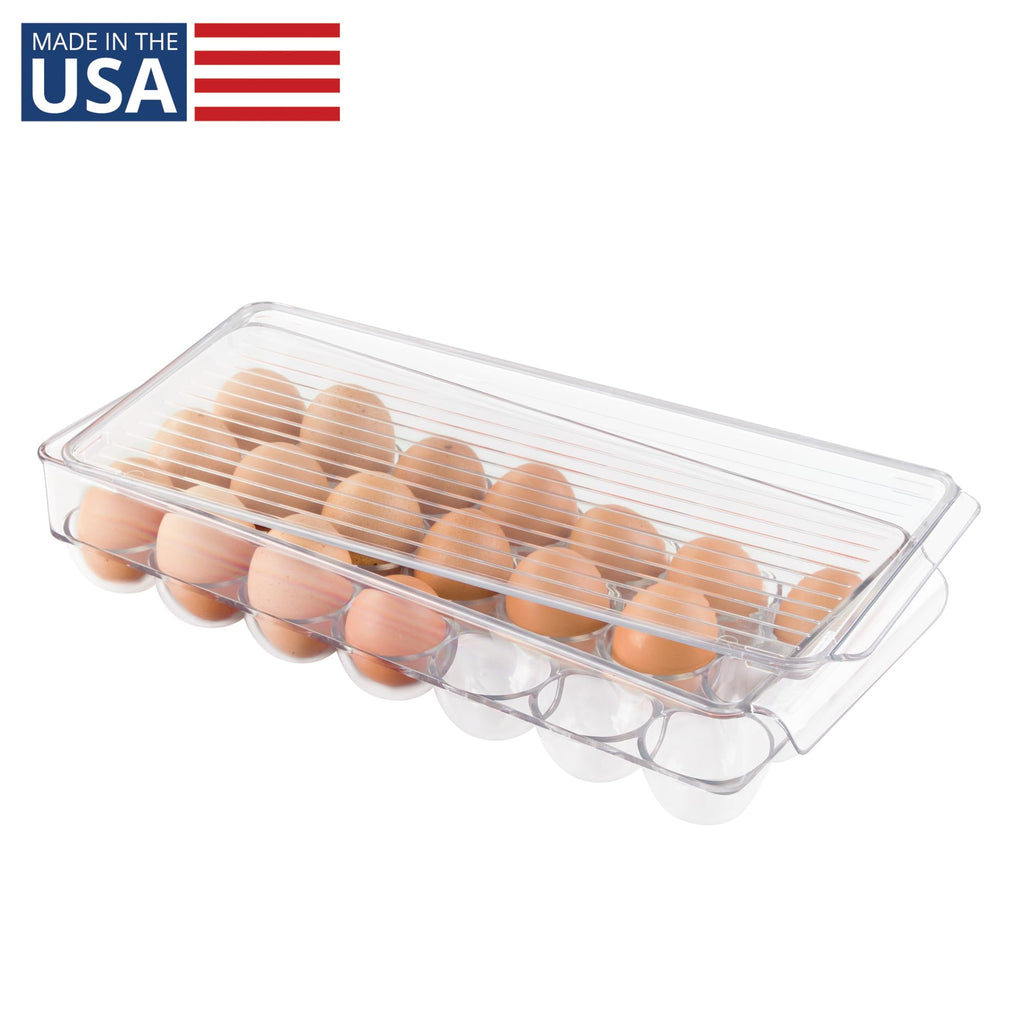 Clear Plastic Egg Holder for Fridge with Lid, 21 Egg