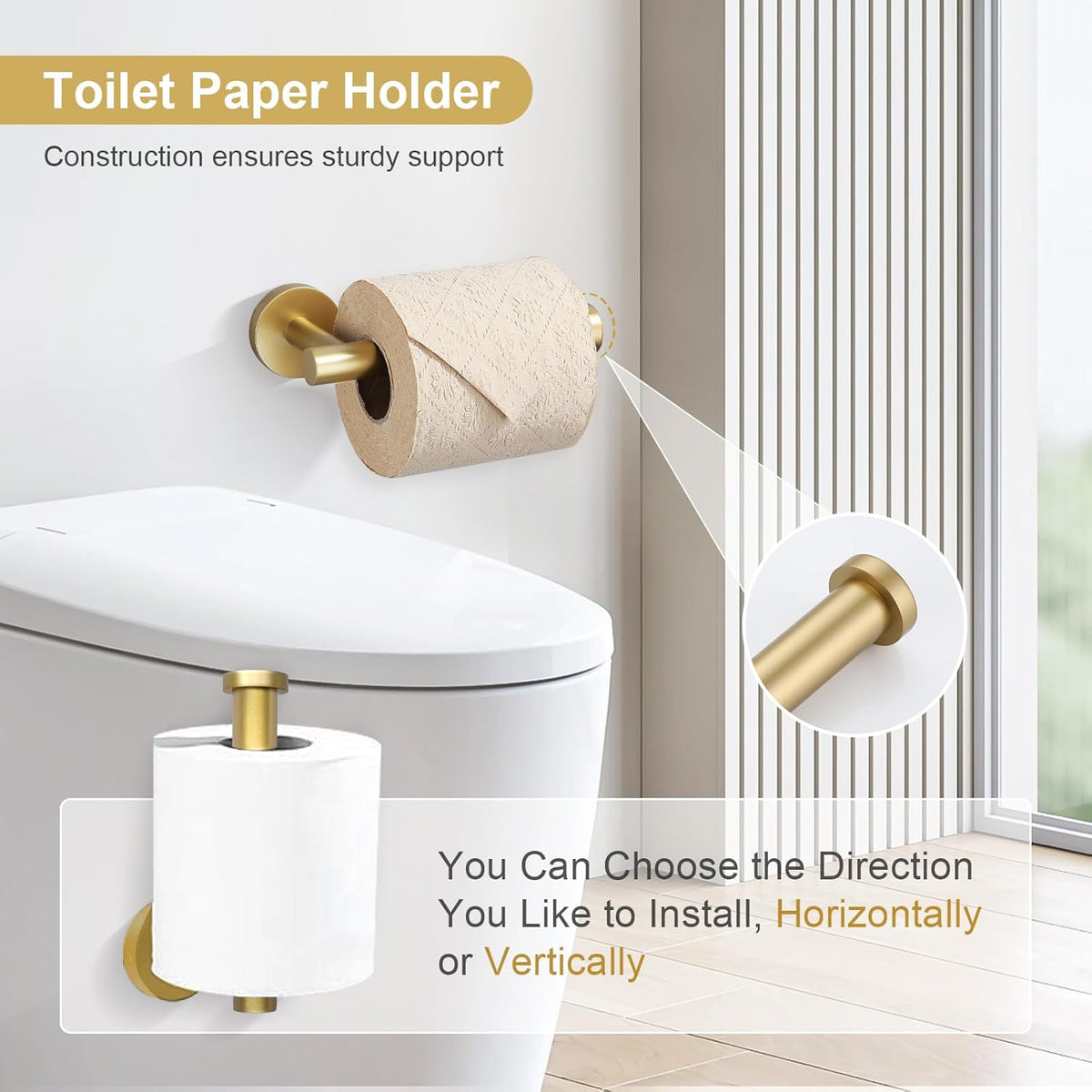 5 Piece Bathroom Accessories Set Brushed Gold Bathroom Hardware Set 23.6 Inch Bath Towel Bar Set SUS304 Stainless