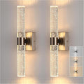 Modern Wall Sconces Set of Two, 3CCT Crystal Bathroom Sconces Wall Light, Brushed Nickel Vanity Light Fixture, Sconce