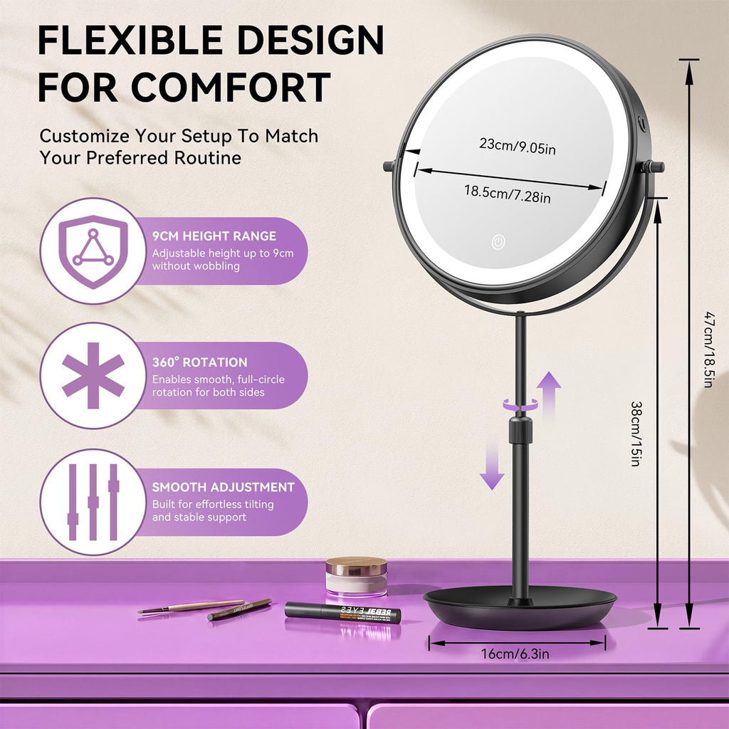 9" 1X/30X Lighted Makeup Mirror, Rechargeable Maginfying Mirror