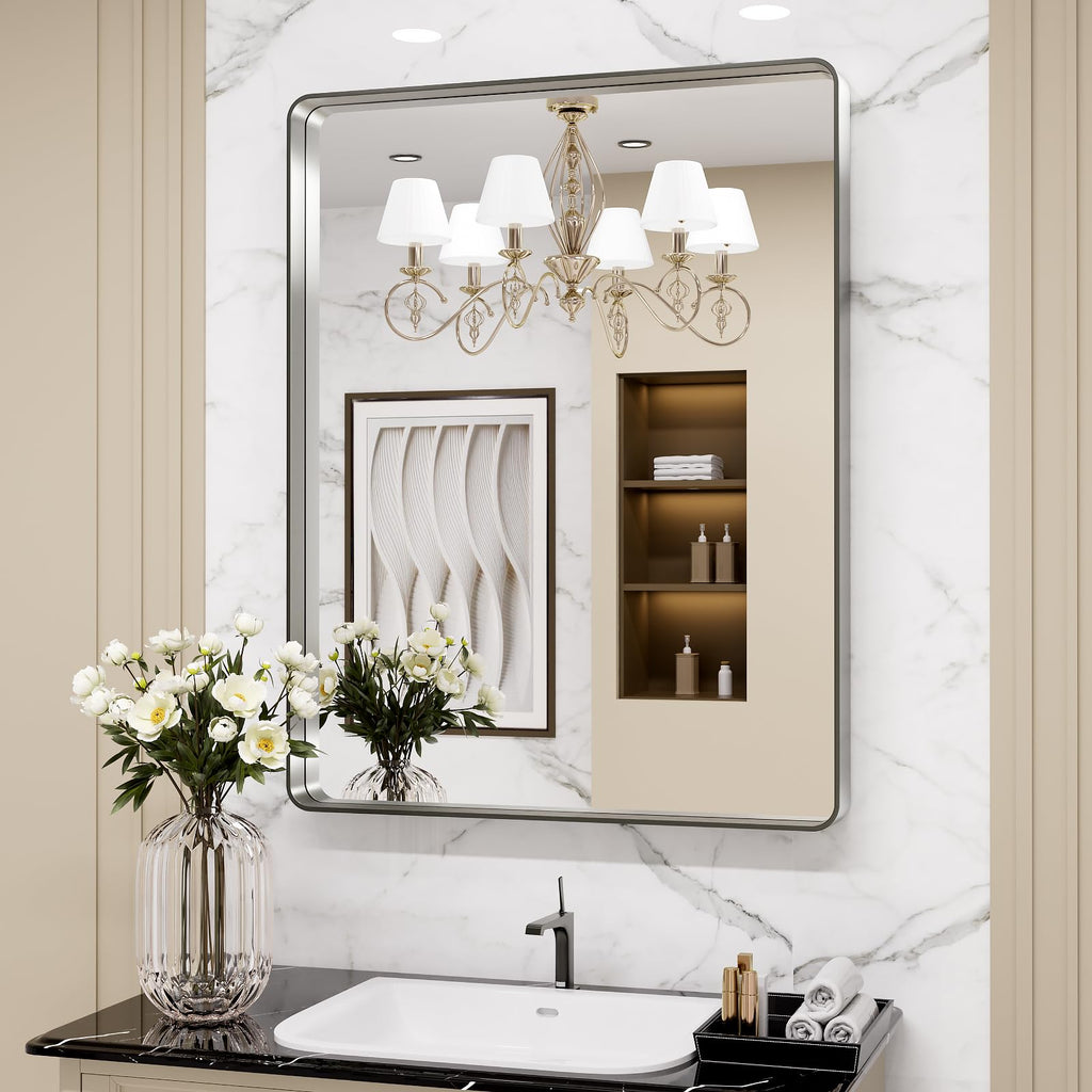 24X36 Inch Brushed Nickel Bathroom Mirror