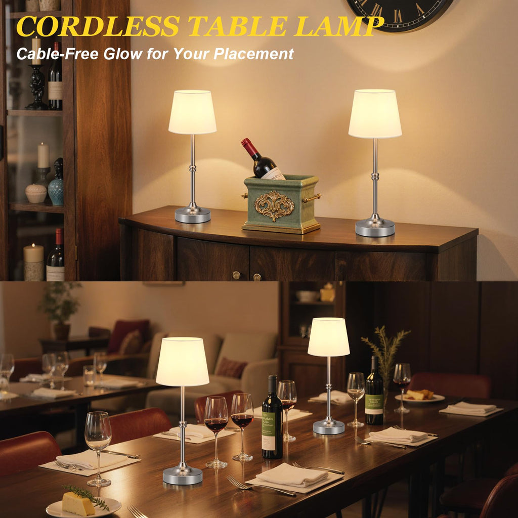 Rechargeable Cordless Table Lamp Silver - 1 Pack 4000mAh Battery Operated Lamp, 3000K Warm Light, Touch Control