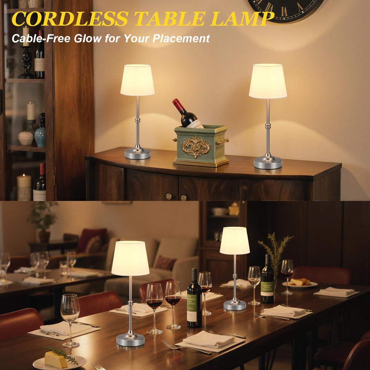 Rechargeable Cordless Table Lamp Silver - 1 Pack 4000mAh Battery Operated Lamp, 3000K Warm Light, Touch Control