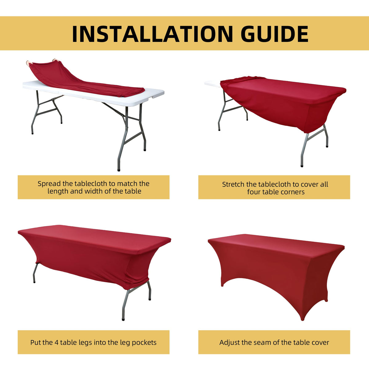 2-Pack 4ft Spandex Table Covers for Rectangular Folding Tables - Wrinkle Resistant Stretch Tight Table Cloths