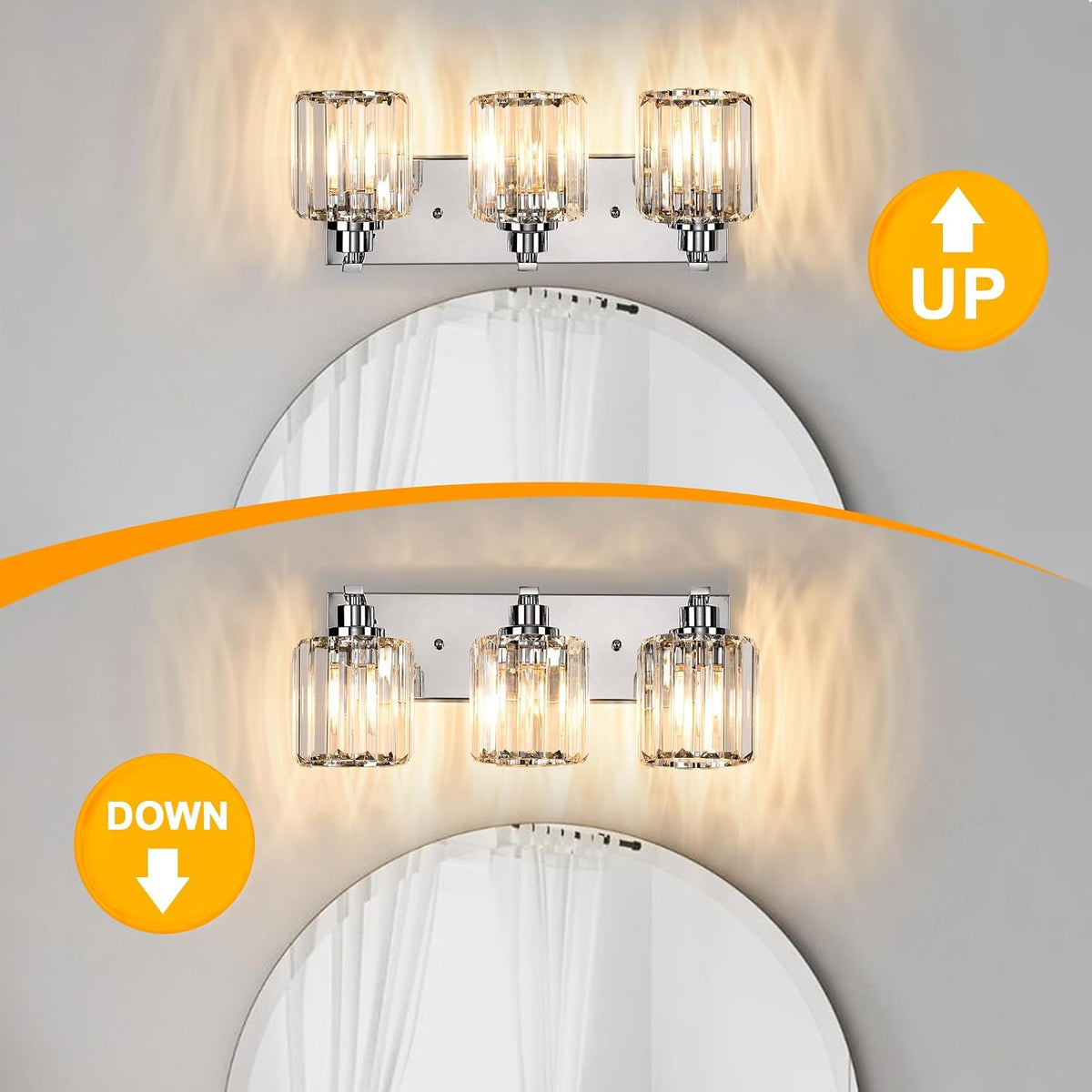 3 Lights Crystal Bathroom Vanity Light Modern Chrome Bathroom Light Fixture Bathroom Lighting Fixtures Over Mirror