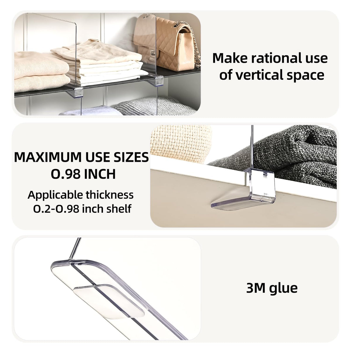 Shelf Dividers for Closet Organization,Clear Plastic Closet Shelf Dividers,Upgrade Height for Vertical Space,Shelf
