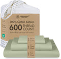 600 Thread Count Cotton Twin XL Sheet Set, Sateen, Sage Green