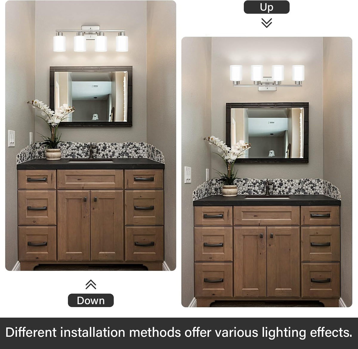 Brushed Nickel Bathroom Light Fixtures Vanity Lights Over Mirror | Modern 4-Light lighting fixtures with Milky White