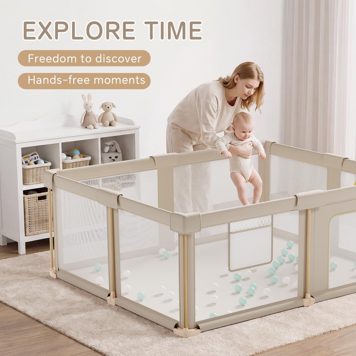 Foldable Baby Playpen, 51x59 Foldable Play Pen for Babies and Toddlers