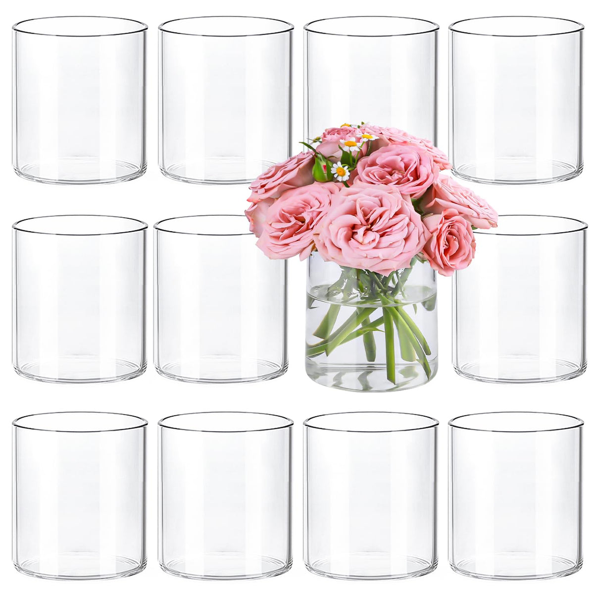 12pcs 4 Inch Clear Glass Cylinder Vases for Centerpieces