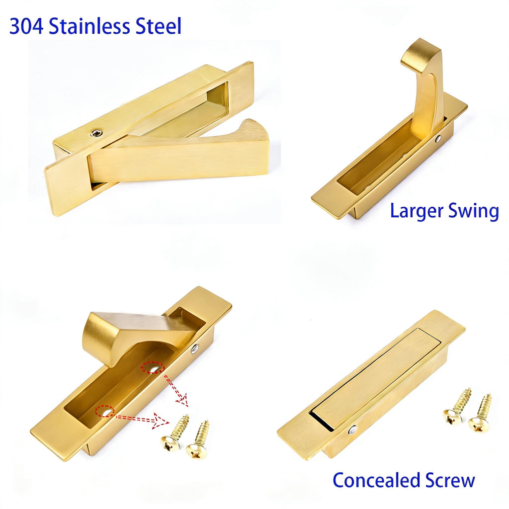 Pocket Door Handles Edge Pull,Flush Finger Hardware,Satin Brass,5