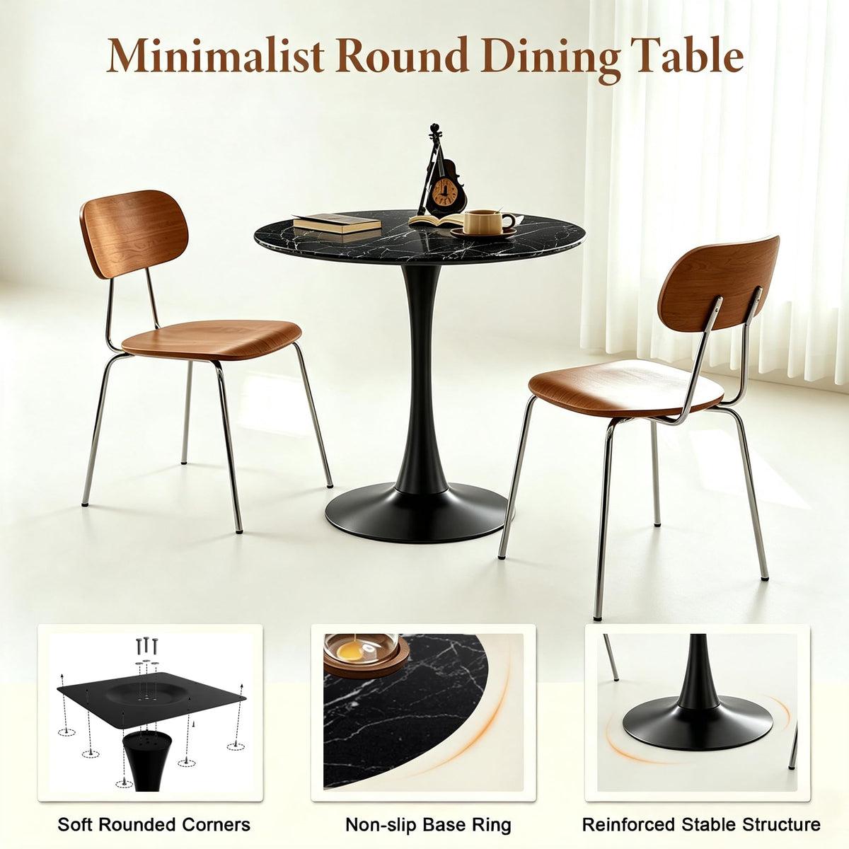 Inspired Saarinen Style Round Table, Modern Dining Table, MDF Top and Steel Base Tulip Round Kitchen Table, Kitchen Table, Mid Century Coffee