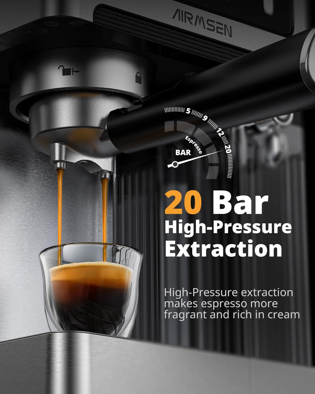 20 Bar Espresso Machine with Automatic Milk Frother, Cappuccino & Latte Coffee Maker with Quick Brew Dual Boiler