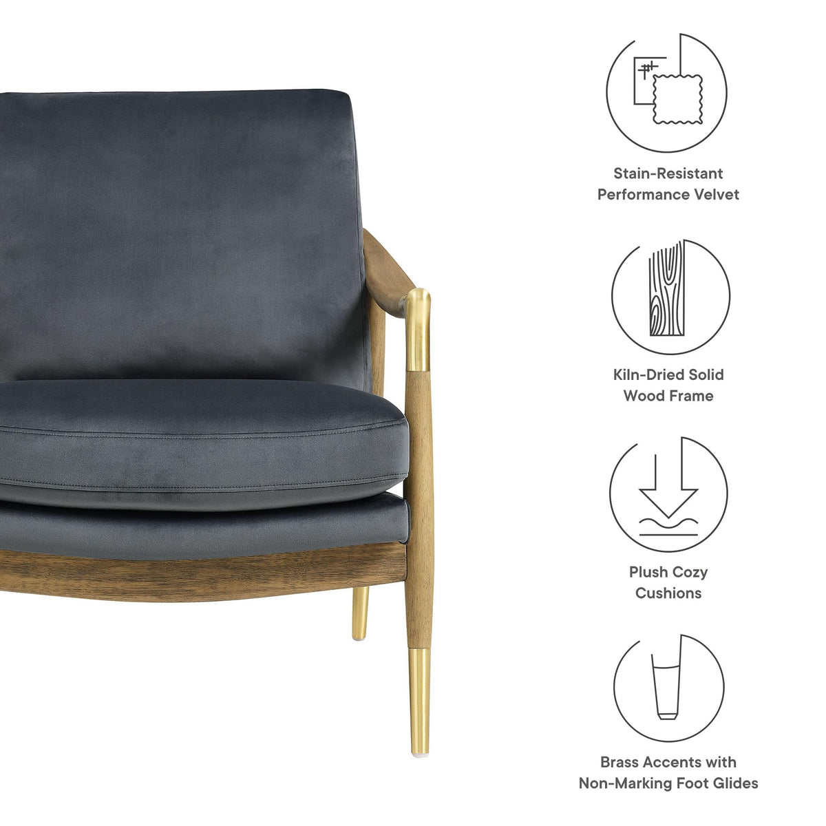 Langford Stain-Resistant Performance Velvet Armchair - Mid Century Modern Velvet Chair with Wood Frame - Upholstered
