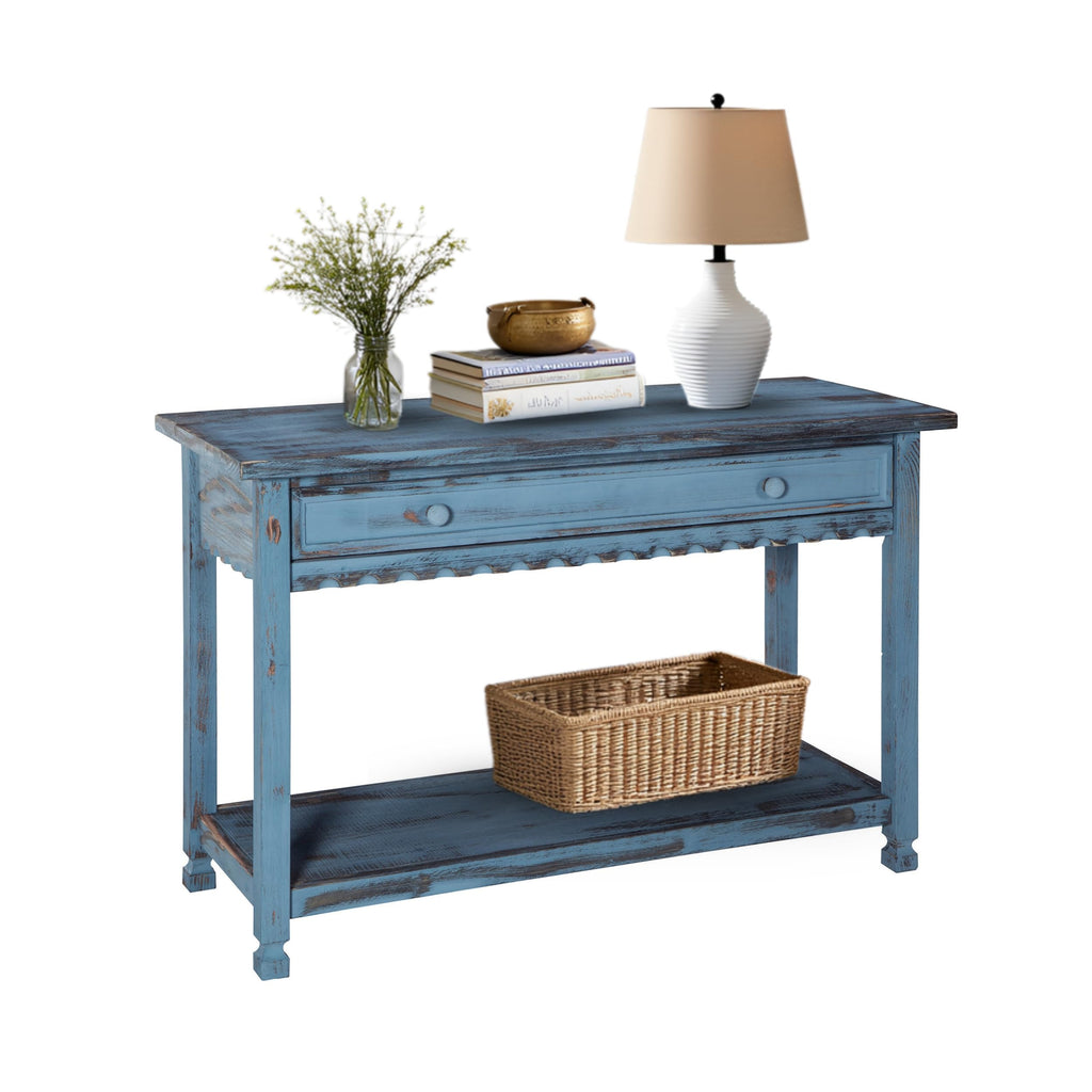 Country Cottage Console Table, Blue Antique, 42 Inch