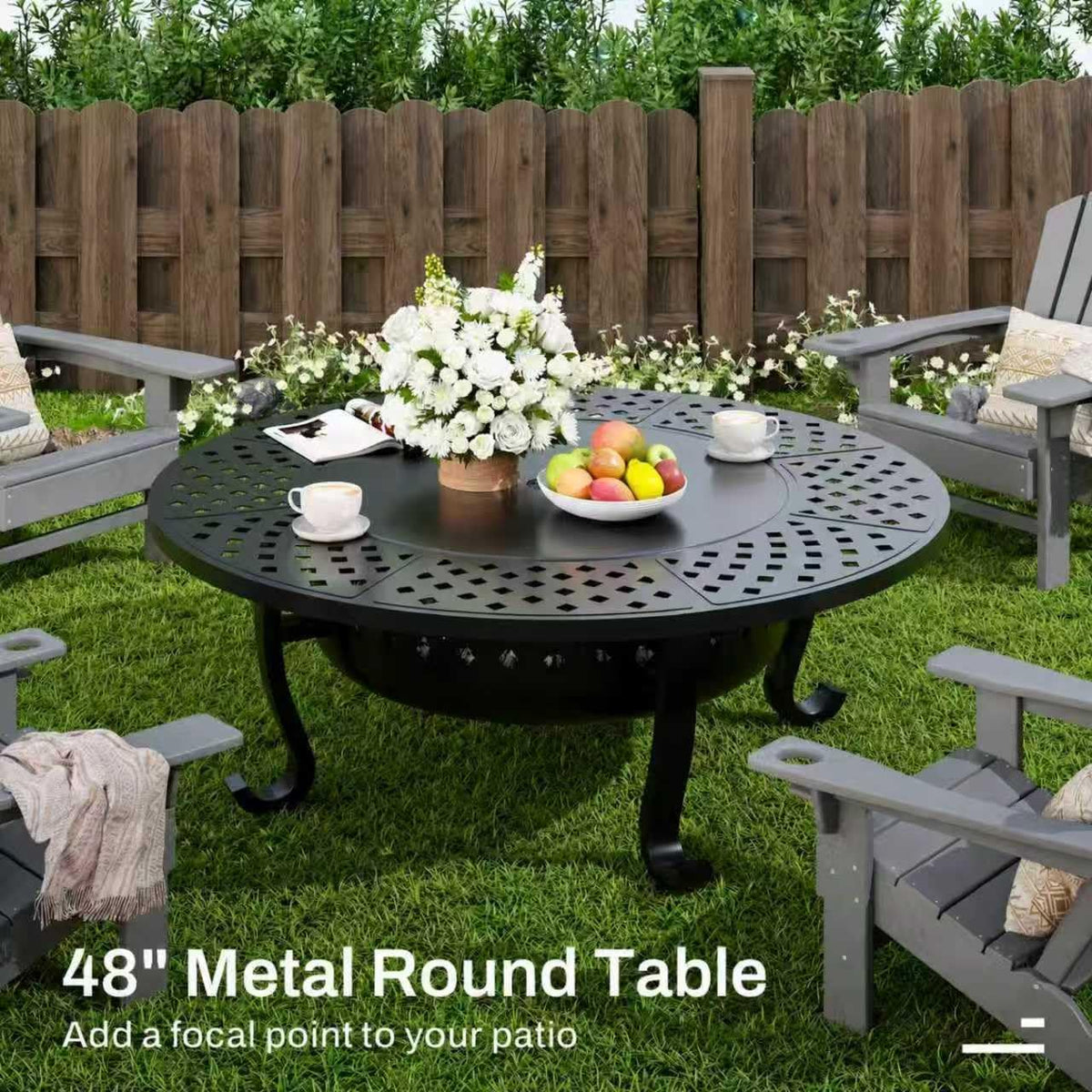 48" Fire Pit with 2 Grill, Wood Burning Firepit for Outside with Lid & Fire Poker Backyard Bonfire Picnic Camping