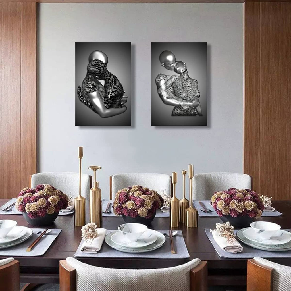 Framed Love Heart 3d Wall Art Romantic Couple Hug Abstract Art Prints Posters Decor Grey Black and White Canvas