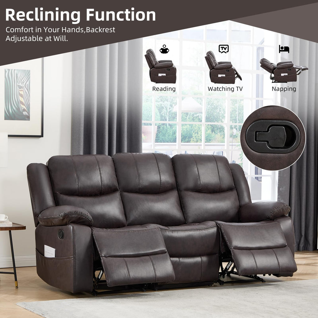 2 Pieces Manual Recliner Sofa Set, Faux Leather Reclining Couch Set, Included Loveseat Recliner Couch and 3 Seat