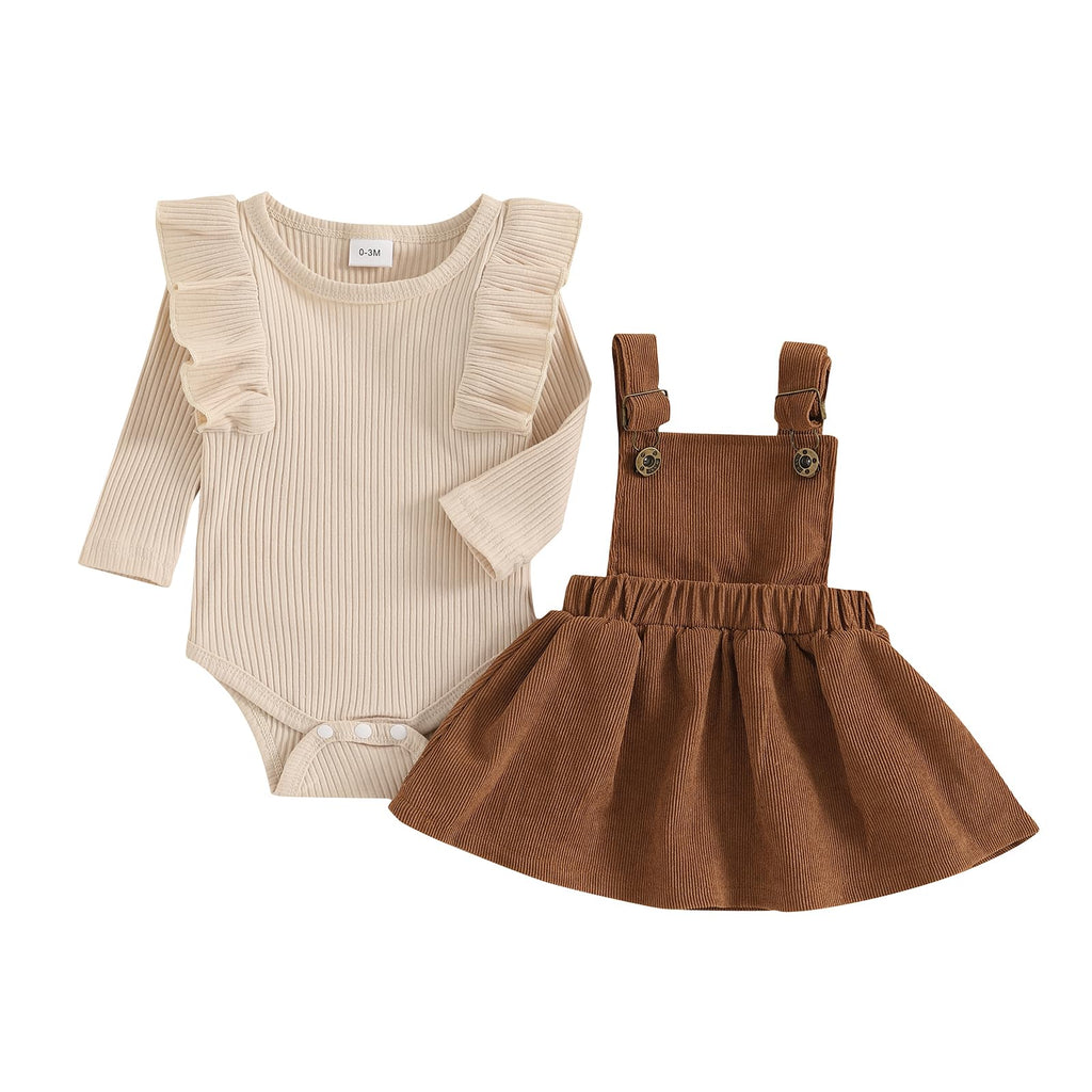 Newborn Infant Baby Girl Skirt Set Ruffle Long Sleeve Knit Romper Corduroy Suspender Dress Skirt Fall Winter Clothes