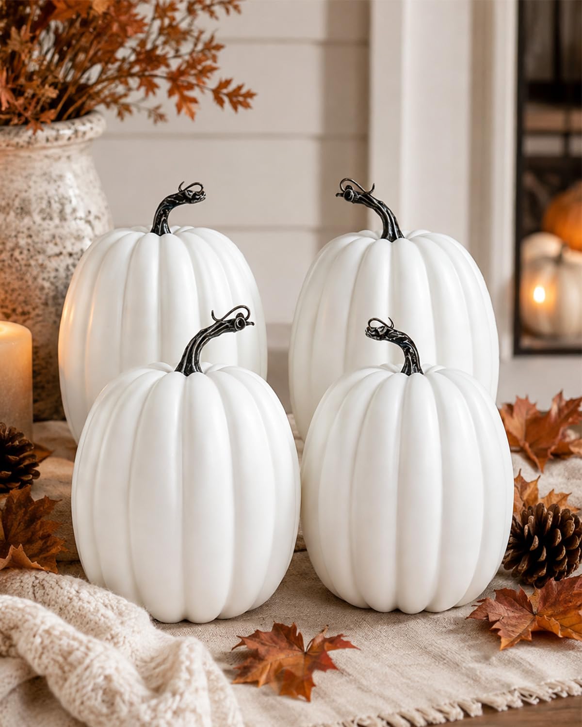 4 Pack 8 Inch Large White Artificial Pumpkins for Fall Decor