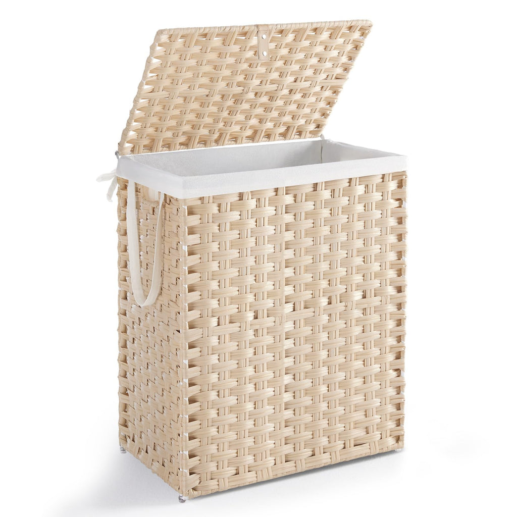 Laundry Basket with Lid, 90L Wicker Laundry Hampers, Summer Sand