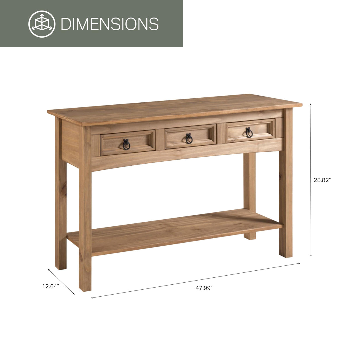 OS Home and Office Furniture Cottage Series Wood Hall Table Console in Brown