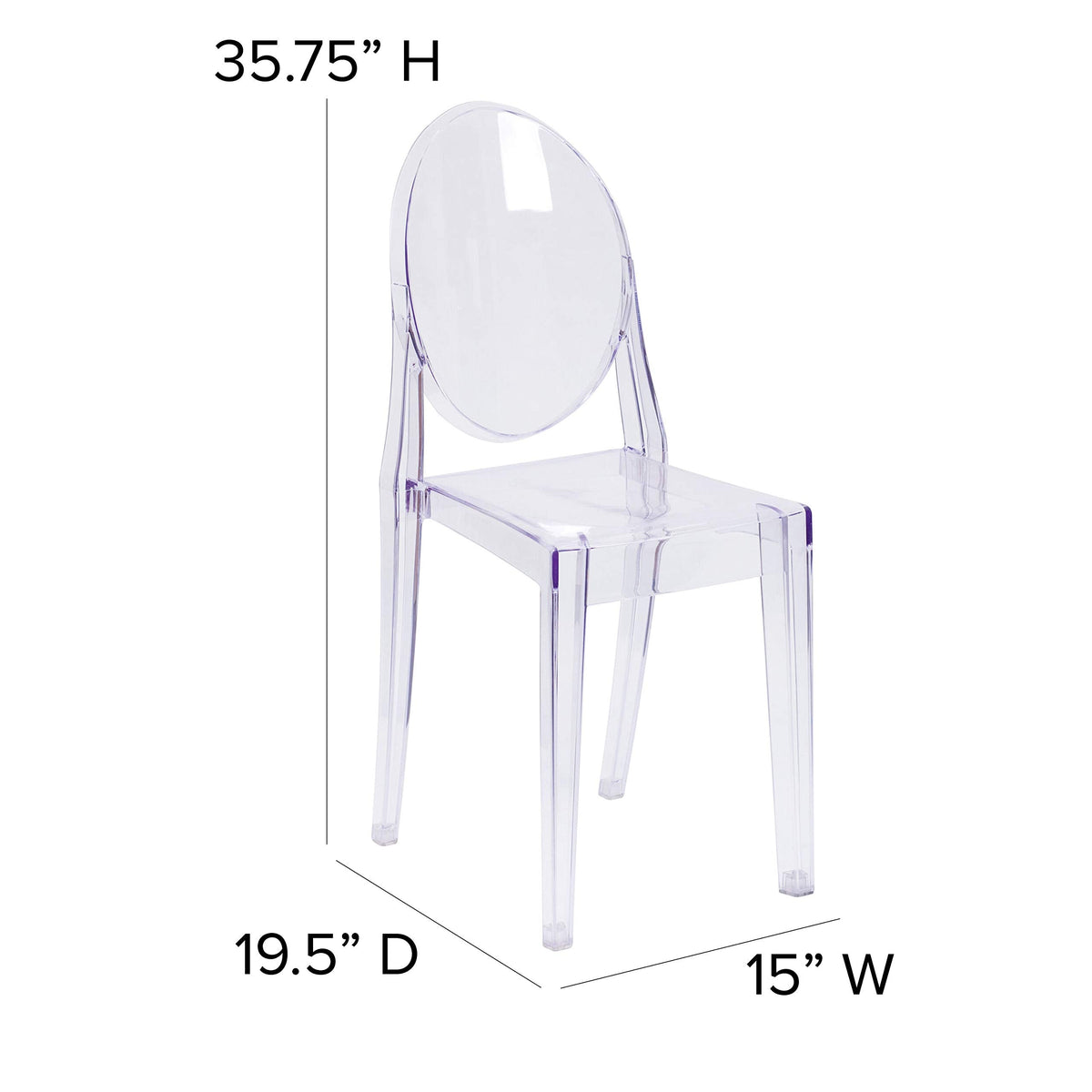 Murray Indoor/Outdoor Ghost Accent and Dining Chairs, Stackable Transparent Restaurant Chairs, Set of 4, Transparent