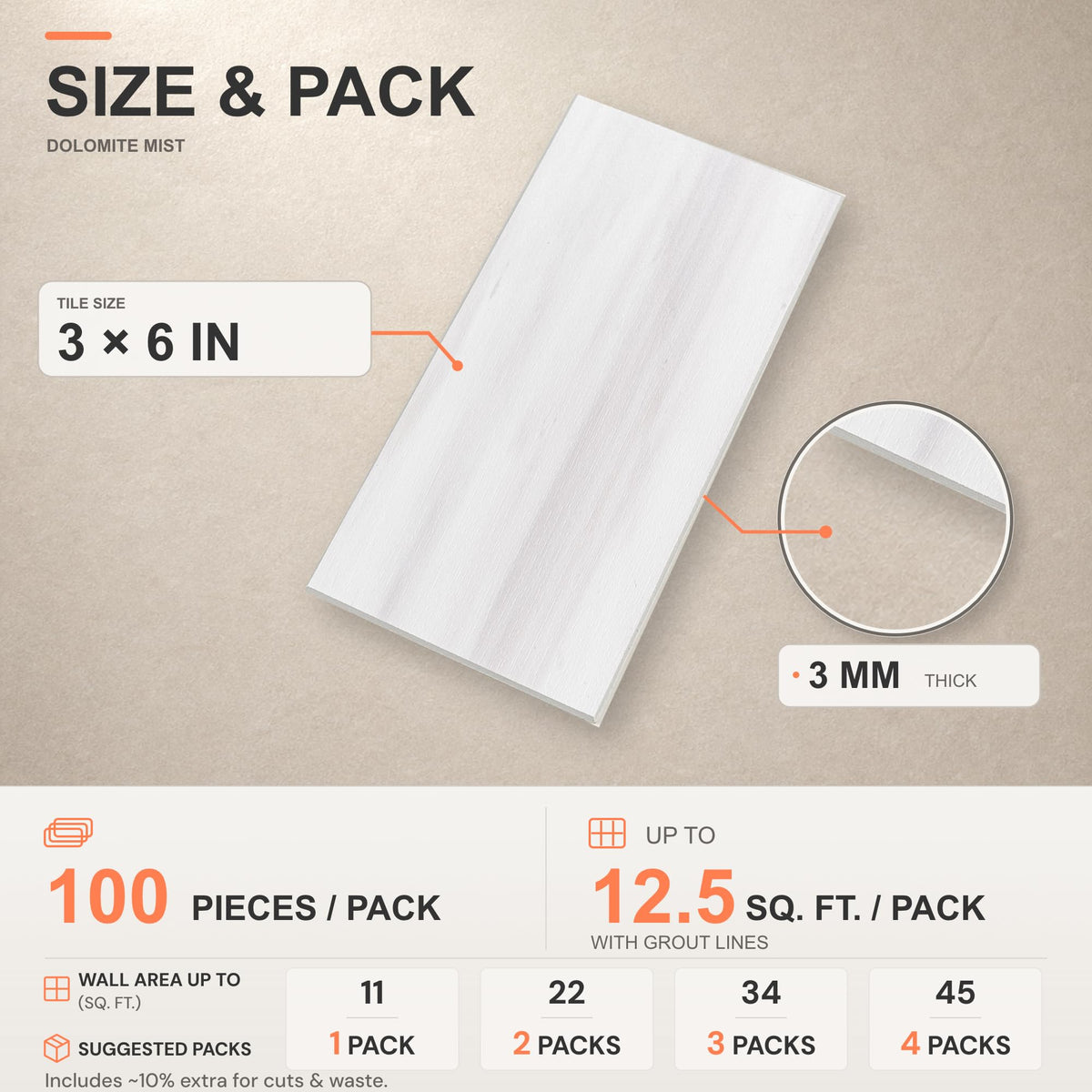 100 Pieces Peel and Stick Backsplash , 3" x 6" PVC Subway Tile 2026 Upgraded Dolomite Mist Backsplash Stick on Tile