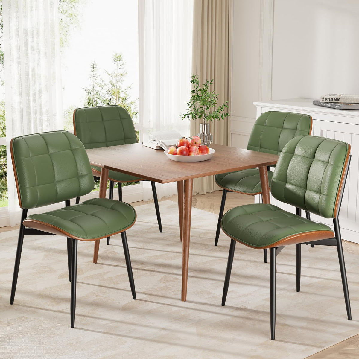 Dining Chairs Set of 2, Mid Century Modern Dining Room Chair, Upholstered Faux Leather Kitchen Chairs with Thick