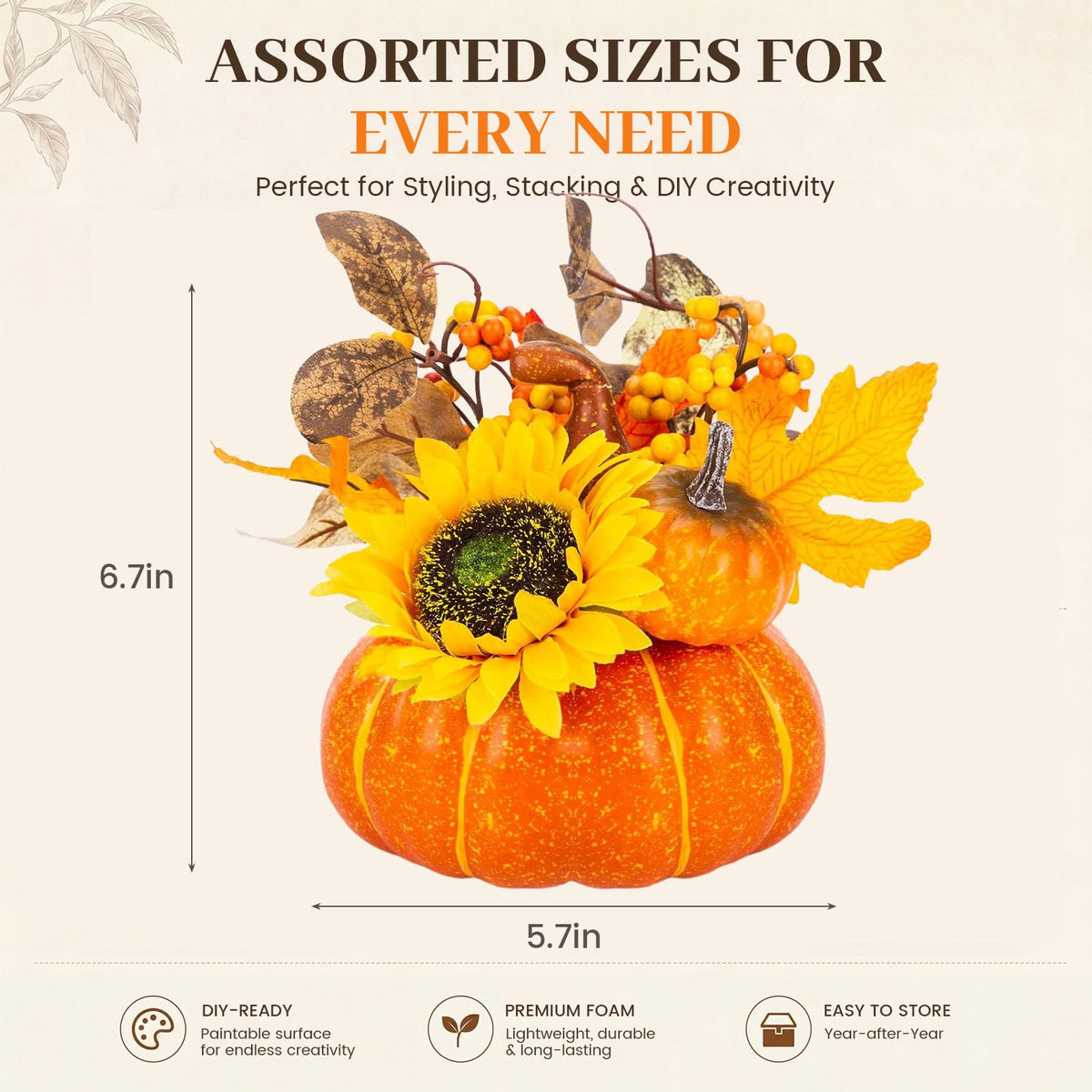 Pumpkin Decor, Fall Centerpieces for Tables, Artificial Pumpkins