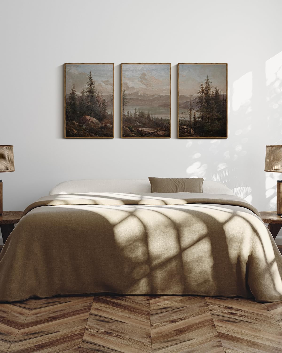 Large Framed Canvas Wall Art, 3 Pcs, Living Room Vintage Landscape Decor, Nature Wall Art Bedroom Above Bed Decor