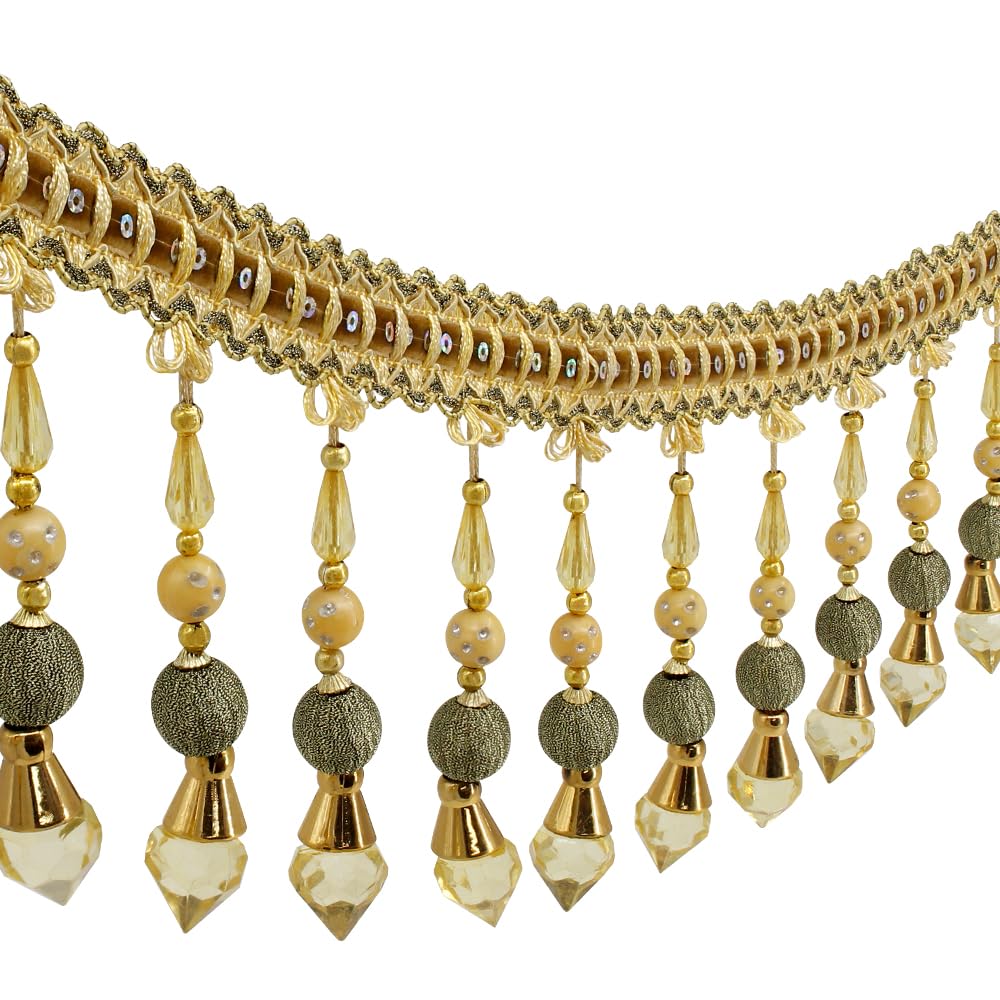 Beading Fringe Trimming Long Beads Tassel Curtain Trim Ribbon Trim for Cover Edge Decorative (Gold) - 3yards