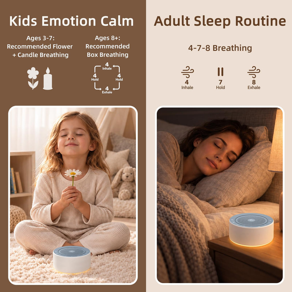 White Noise Machine for Baby & Adults, 30, Sleep Sound Machine with 8 Color Night Light, Memory Function, White