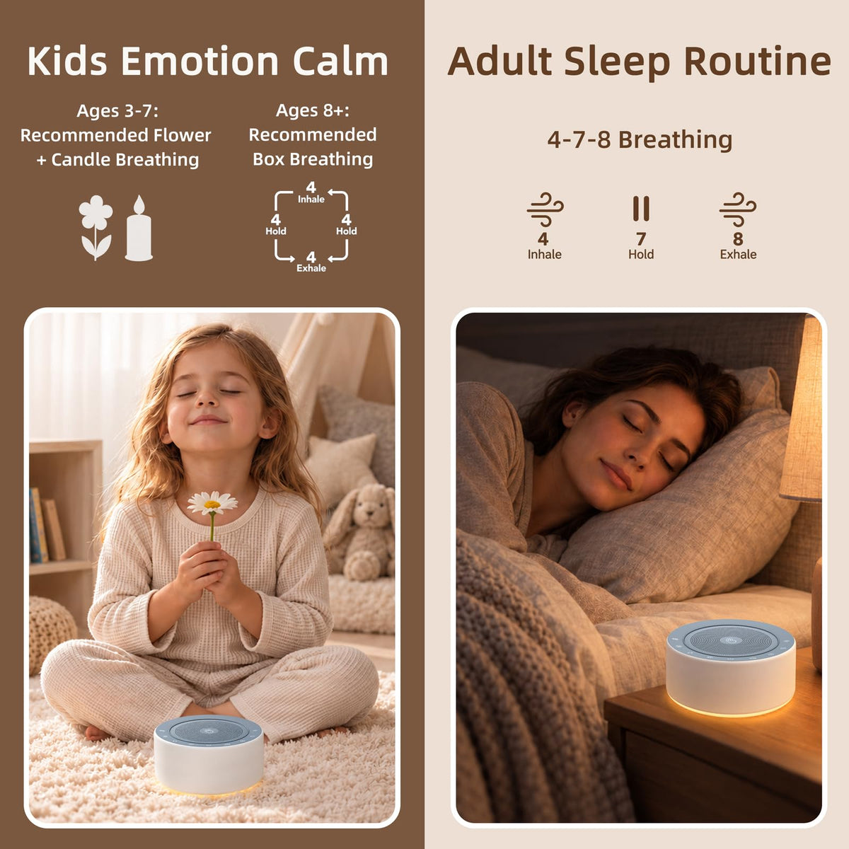 White Noise Machine for Baby & Adults, 30, Sleep Sound Machine with 8 Color Night Light, Memory Function, White