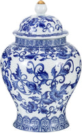 Small Chinoiserie Ginger Jar, 7.87 Inch Ceramic Blue and White Ginger Jar with Lid, Porcelain Ginger Jars Vase