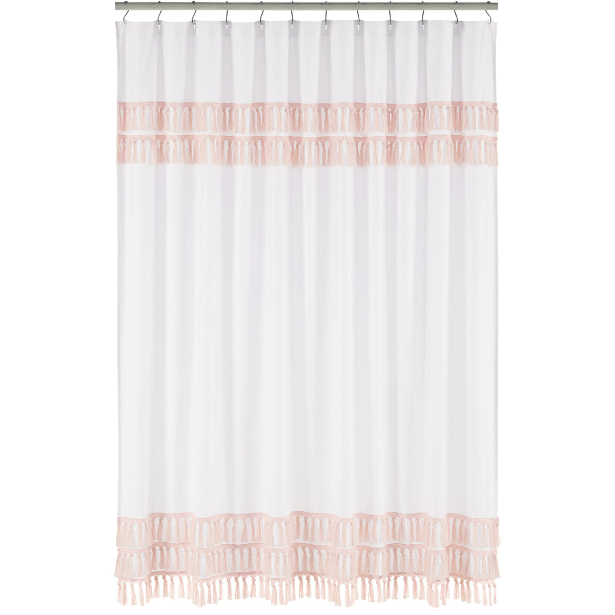 Boho Bohemian Bathroom Fabric Bath Shower Curtain - Blush Pink and White Farmhouse Shabby Chic Designer Modern