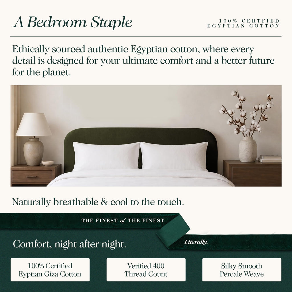 100% Certified Giza Egyptian Cotton Percale Sheets, Full, 4Pcs, White