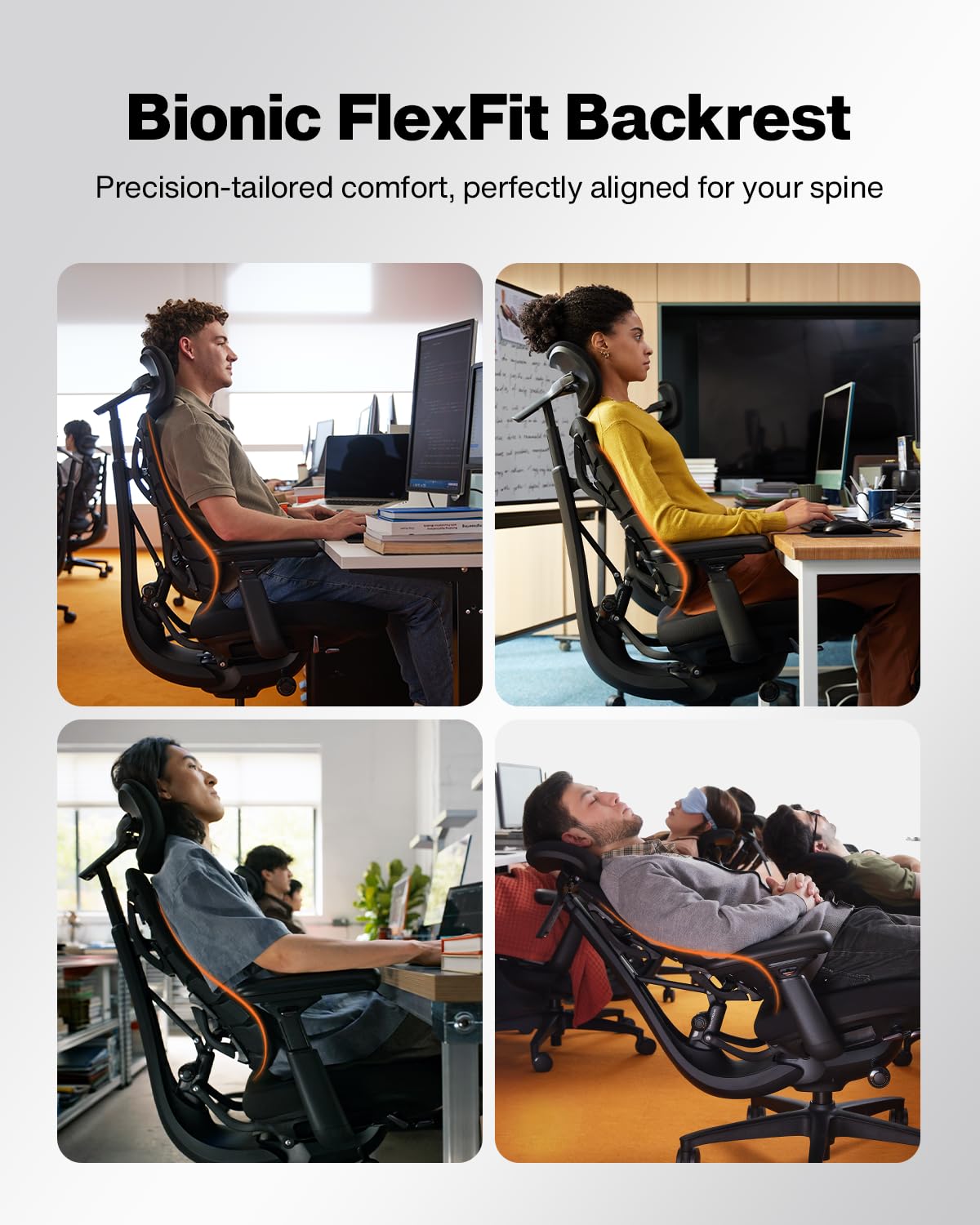 Dynamic Ergonomic Office Chair with Headrest — Obsidian Black, 48cm Seat, Spine-Follow Backrest