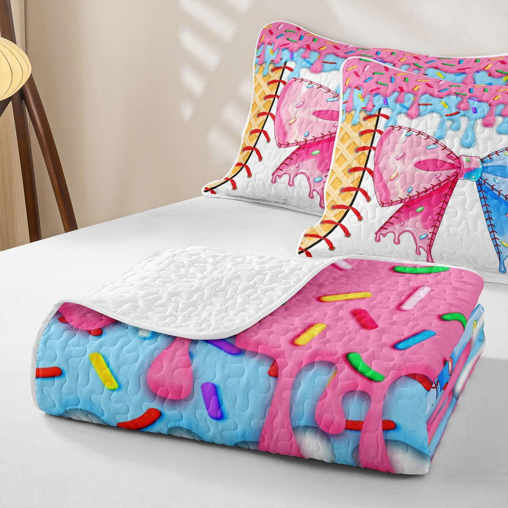 Y2K Candy Bow Quilt Bedding Set Bedspread Coverlet