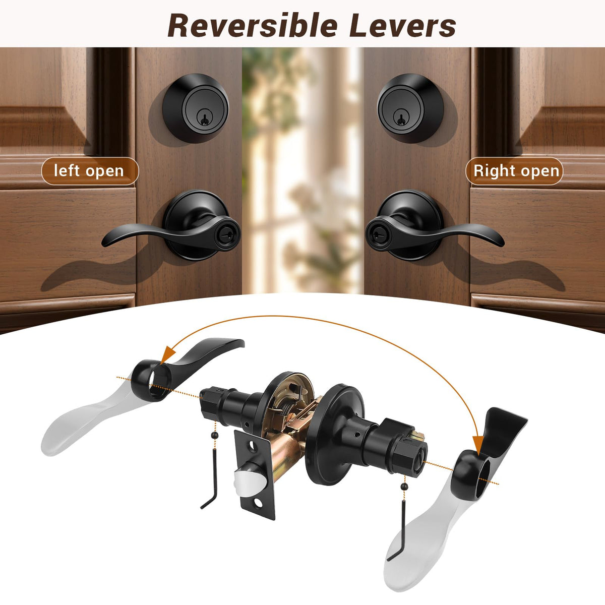 1 Set Entry Door Lever and Deadbolt Lock Set, Deadbolts Keyed Both Sides, All Keyed Same, Wave Style Front and