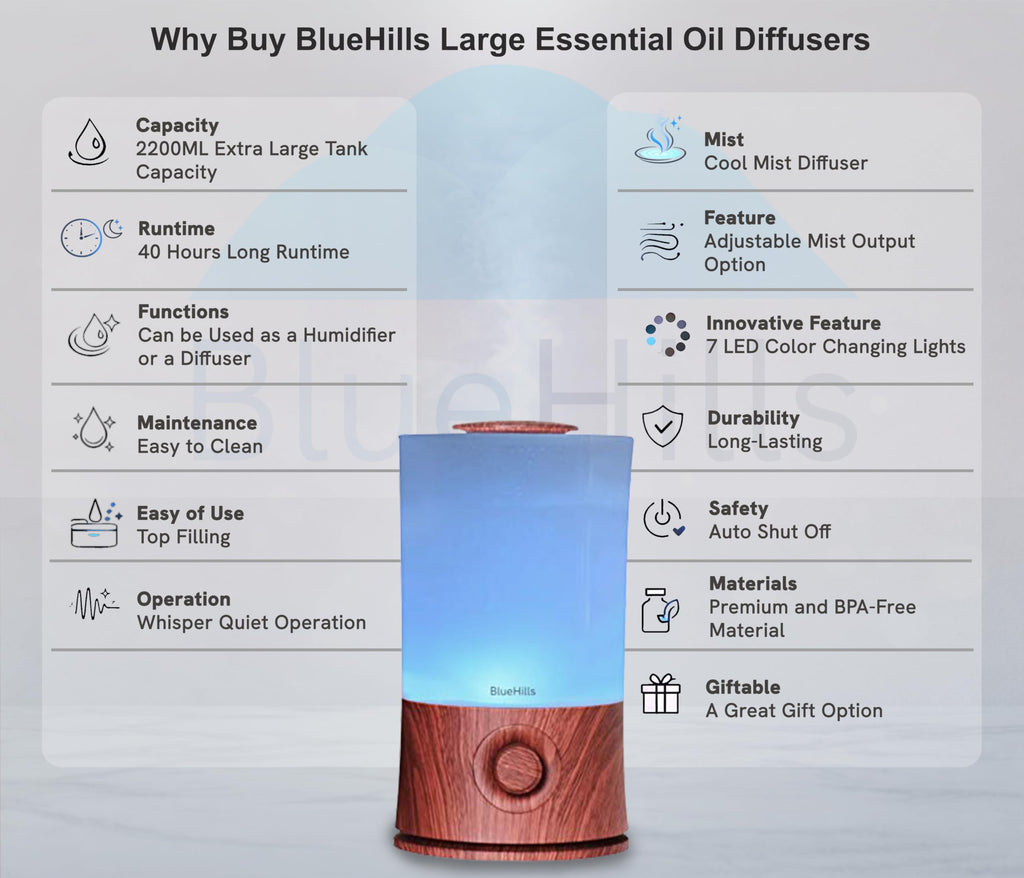 Premium 2000 ML Large Essential Oil Diffuser 2L XL Dark Wood