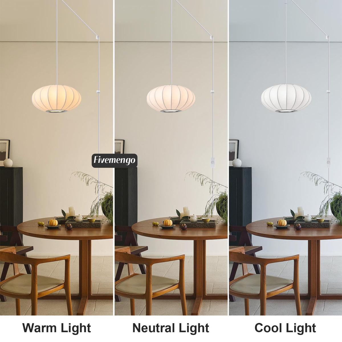 Inspired Nelson Style 11.8in Plug in Lantern Pendant Light, Small White Imitation Silk Pendant Light Wabi Sabi Saucer Japanese Bubble