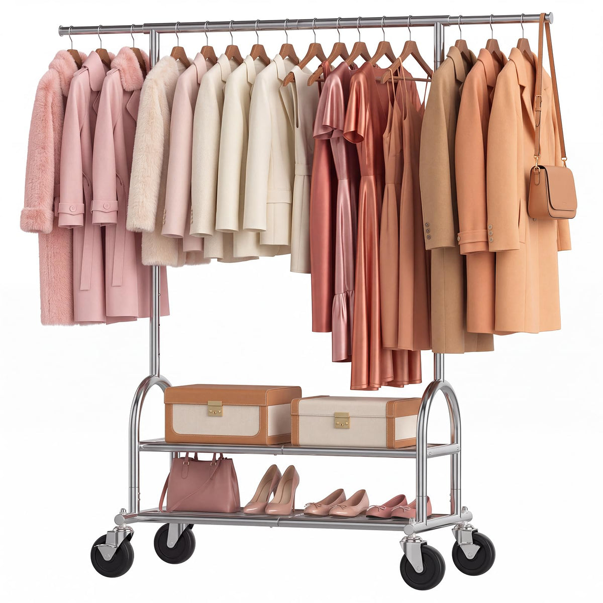 Heavy Duty Clothes Rack, 586 LBS Weight Capacity Metal Clothing Rack with Wheels, Rolling Garment Rack for Hanging