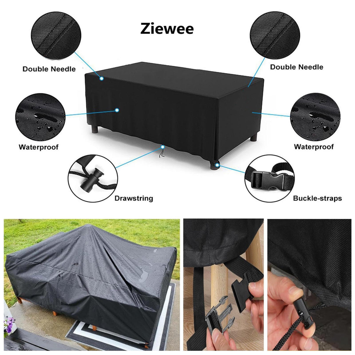Patio Furniture Covers 92" L x 40" W x 32" H Outdoor Table Furniture Cover Waterproof Rectangle 600D Patio Sectional